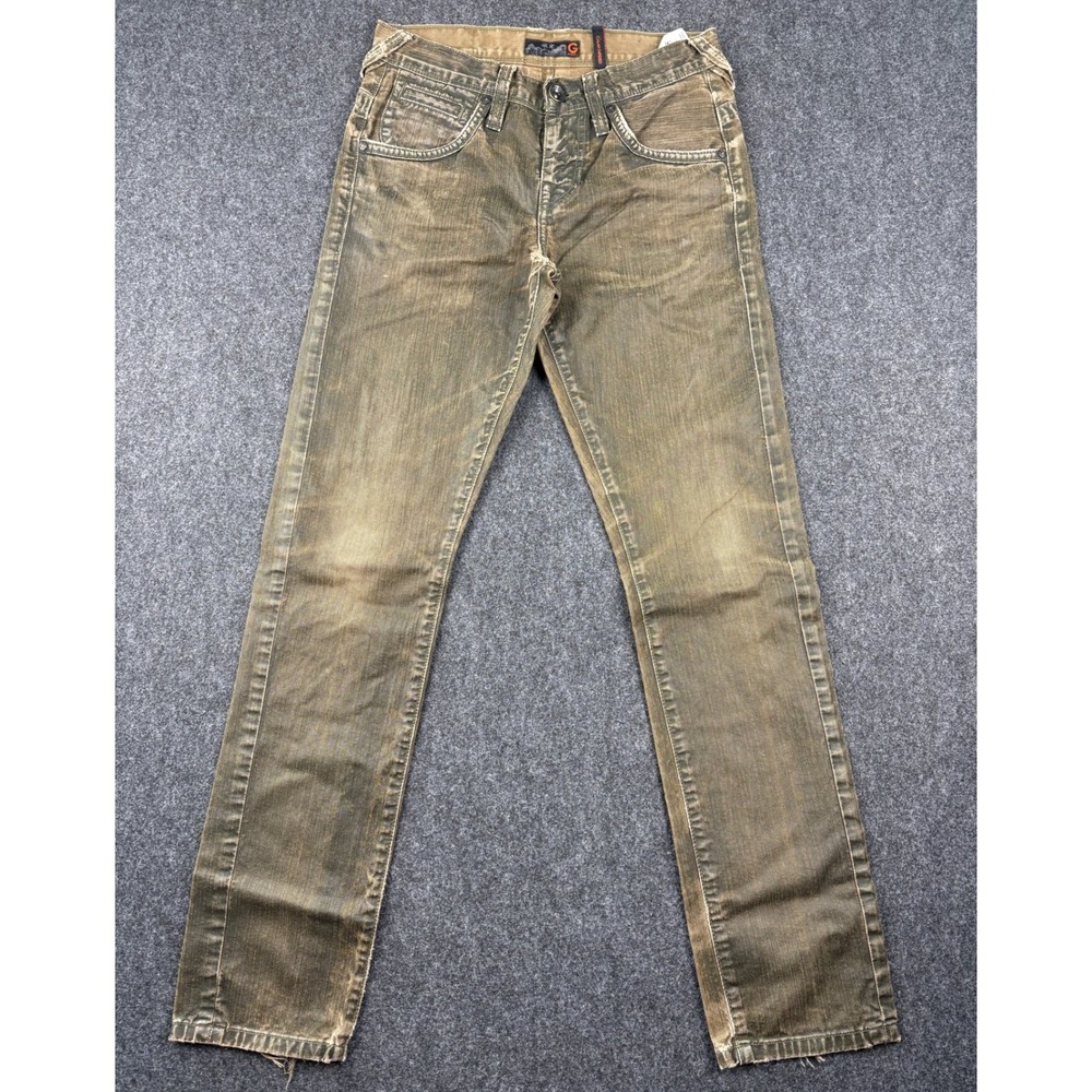 G by Guess Calan Tapered Jeans Mens 28 Olive Green Distressed Corduroy Denim